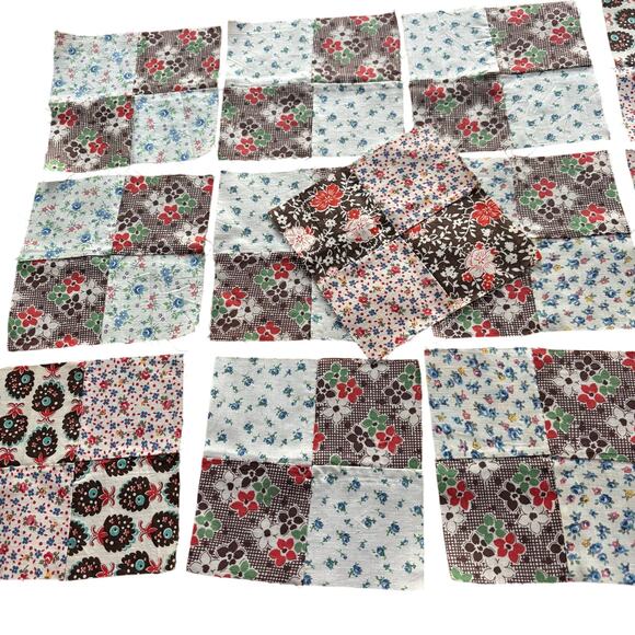 Hand Sewn Patchwork quilt squares or blocks a lot of 13 1940's vintage cotton - Picture 2 of 8